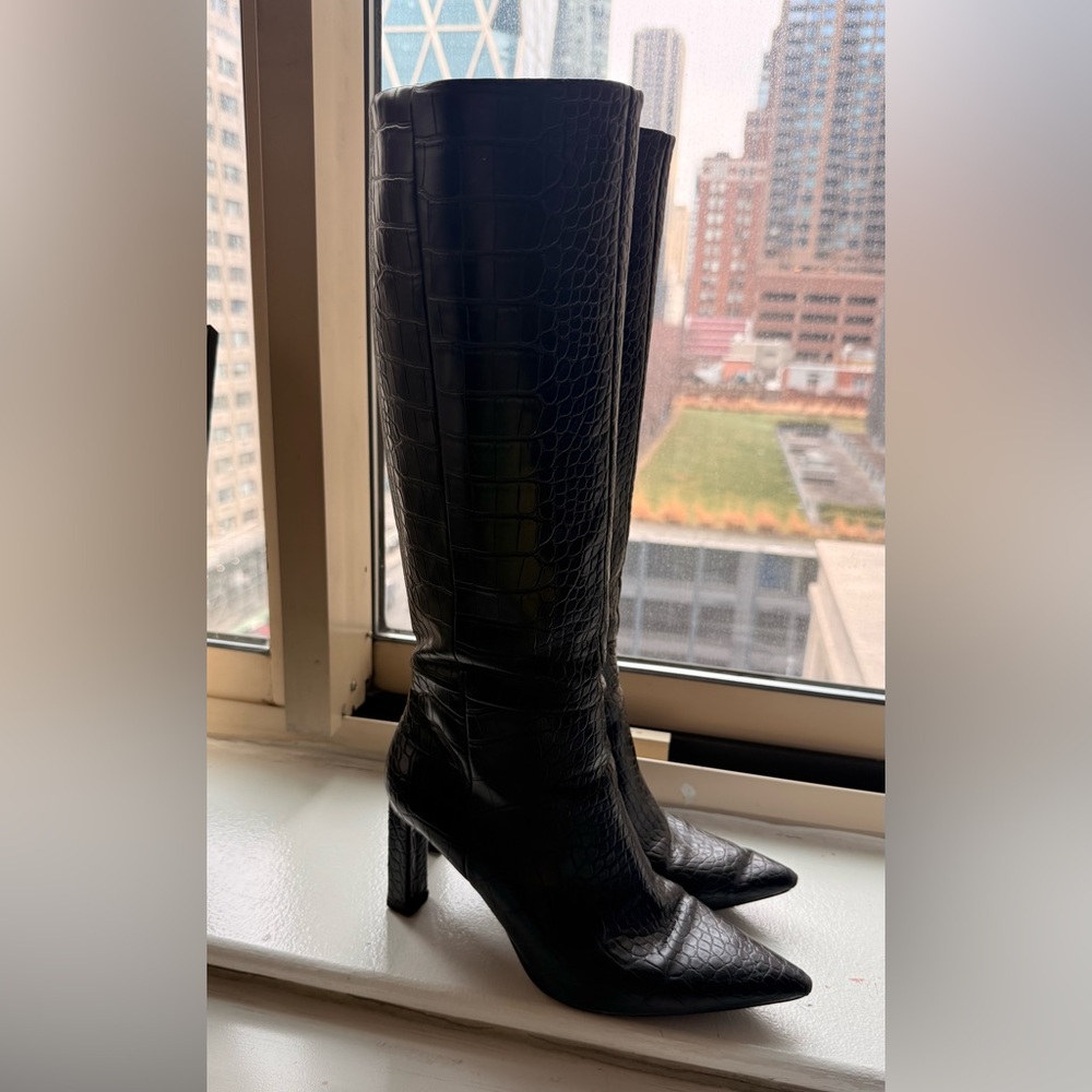 Mango Black Croc-Patterned Heeled Boots